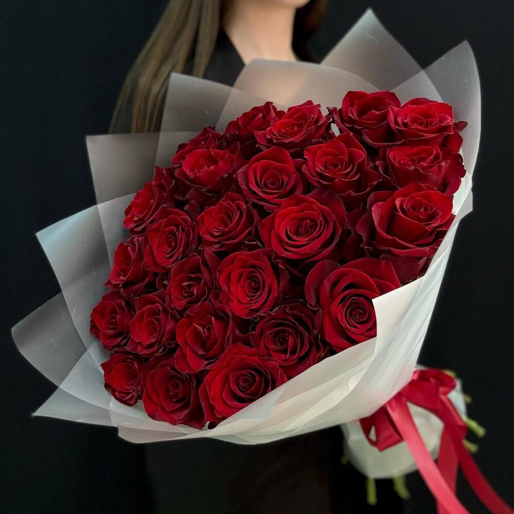 25 бордовых роз Эксплорер