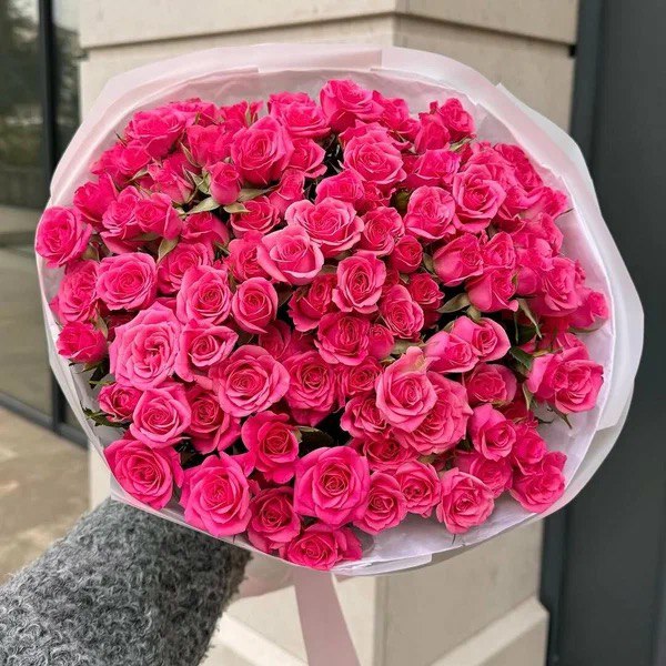 Розовая кустовая Роза 21шт
